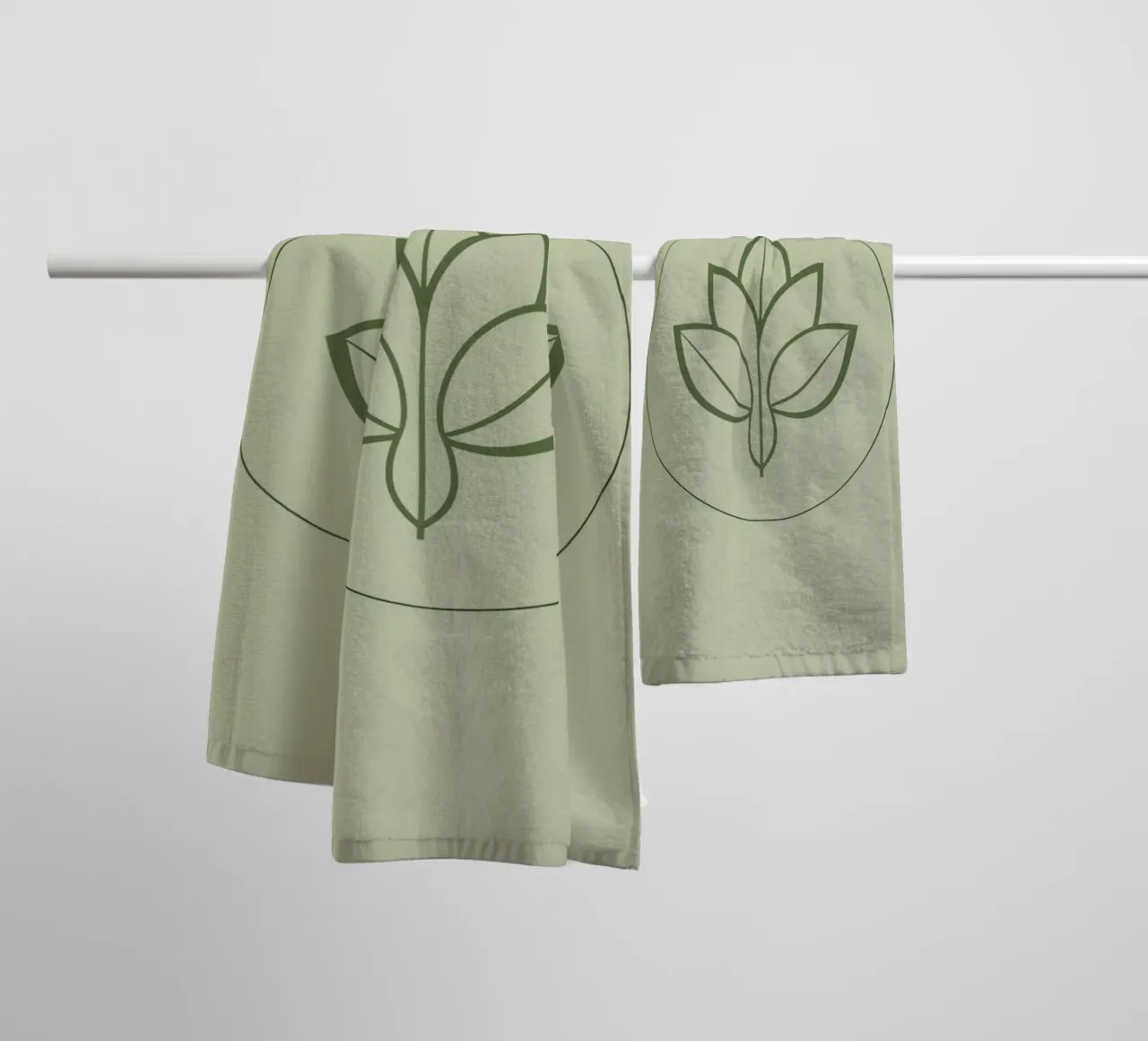 Stylized Leaf Outline in Circle Green Color Scheme towel by DesignDoodle