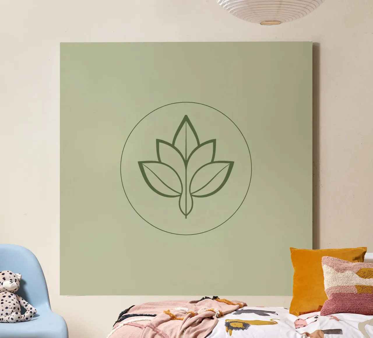 Gestileerde bladomtrek in cirkelvormig groen kleurenschema canvas met Baklijst van DesignDoodle