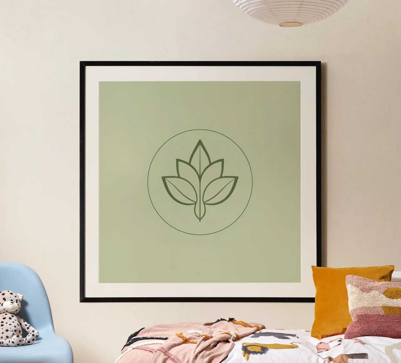Contorno di foglie stilizzate nella combinazione di colori verde cerchio poster da DesignDoodle
