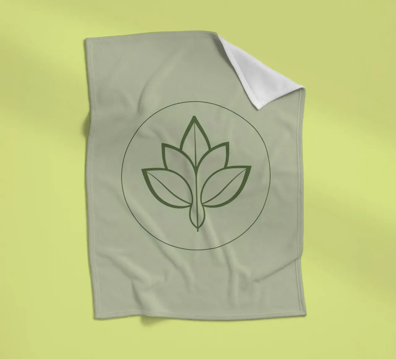 Stylized Leaf Outline in Circle Green Color Scheme fleece blanket by DesignDoodle