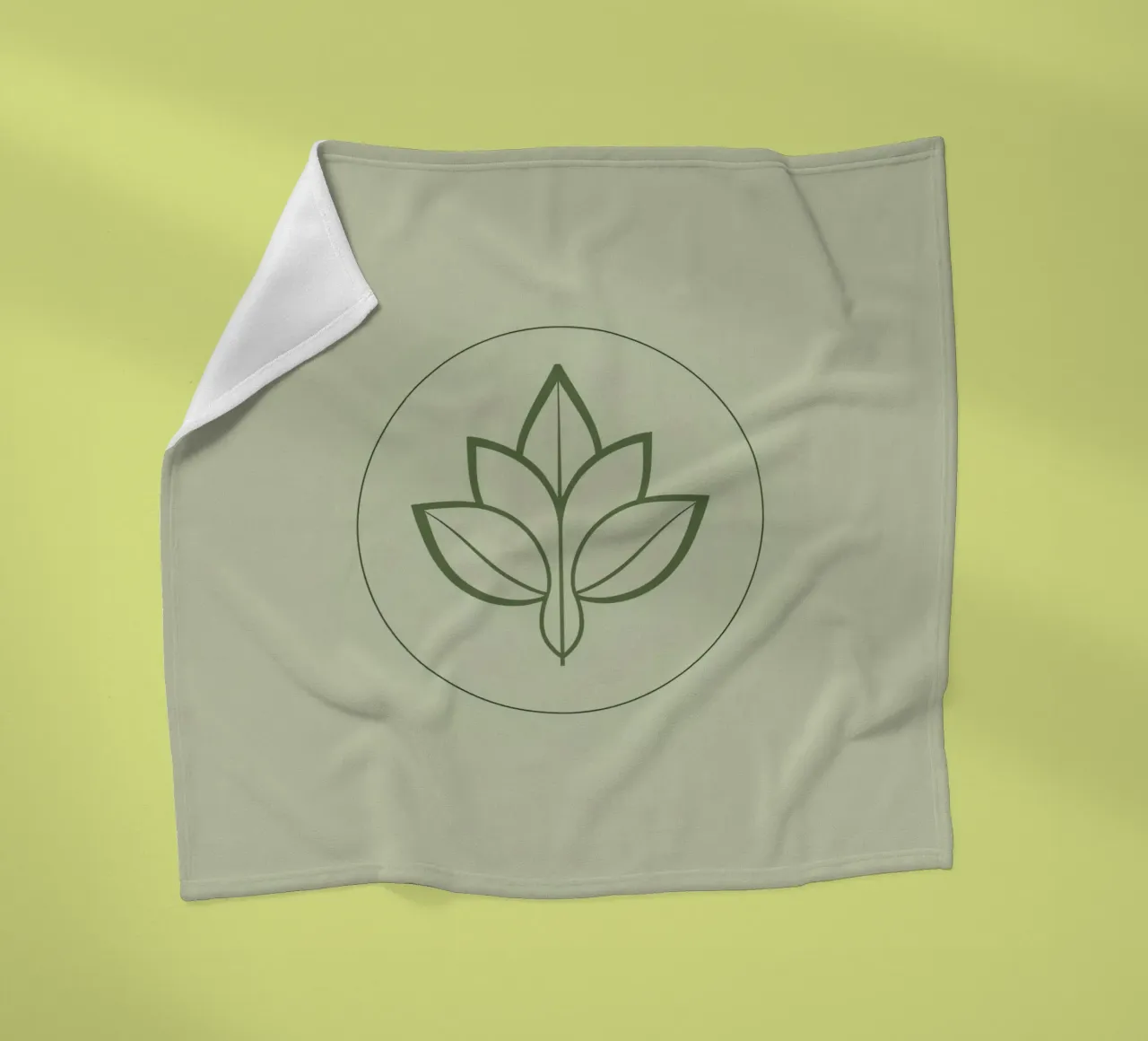 Stylized Leaf Outline in Circle Green Color Scheme fleece blanket by DesignDoodle