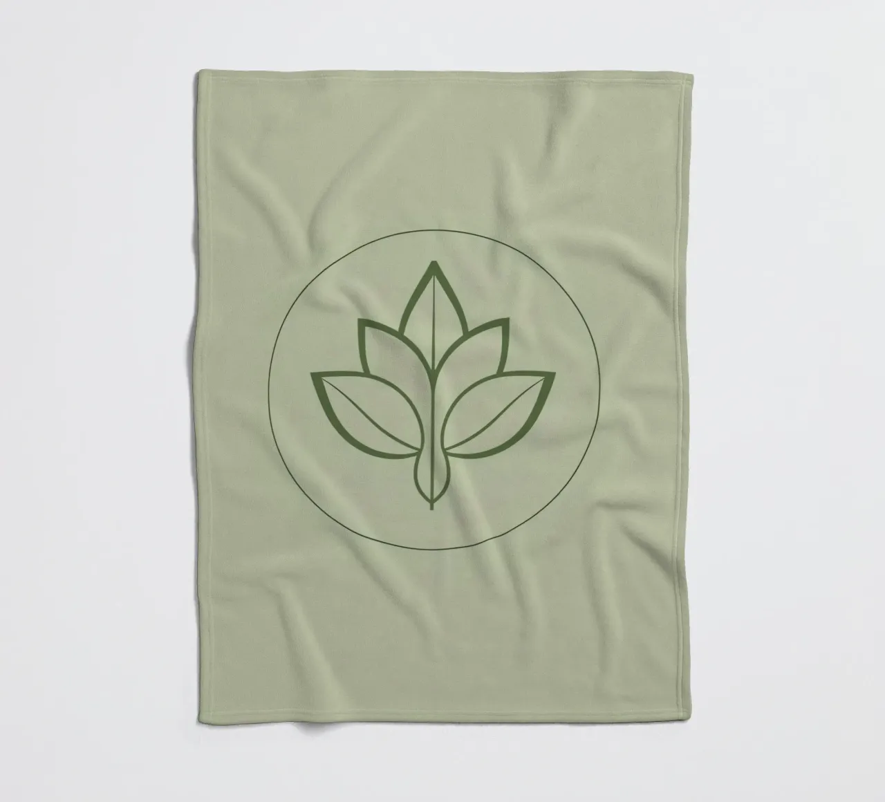 Stylized Leaf Outline in Circle Green Color Scheme fleece blanket by DesignDoodle