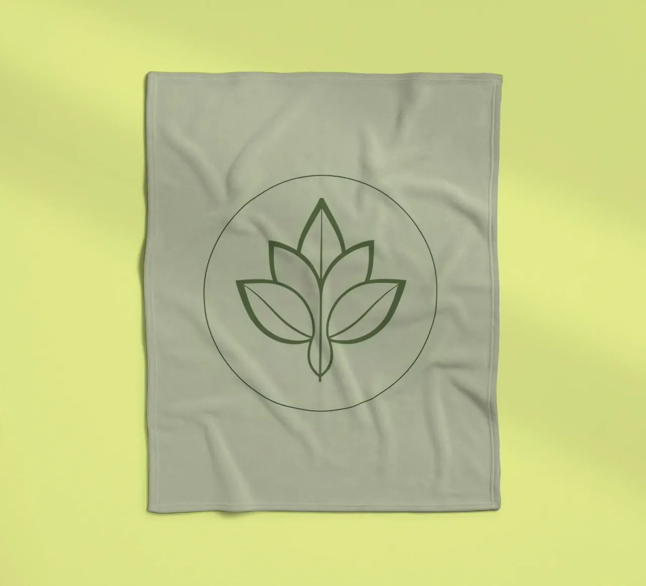 Stylized Leaf Outline in Circle Green Color Scheme fleece blanket by DesignDoodle