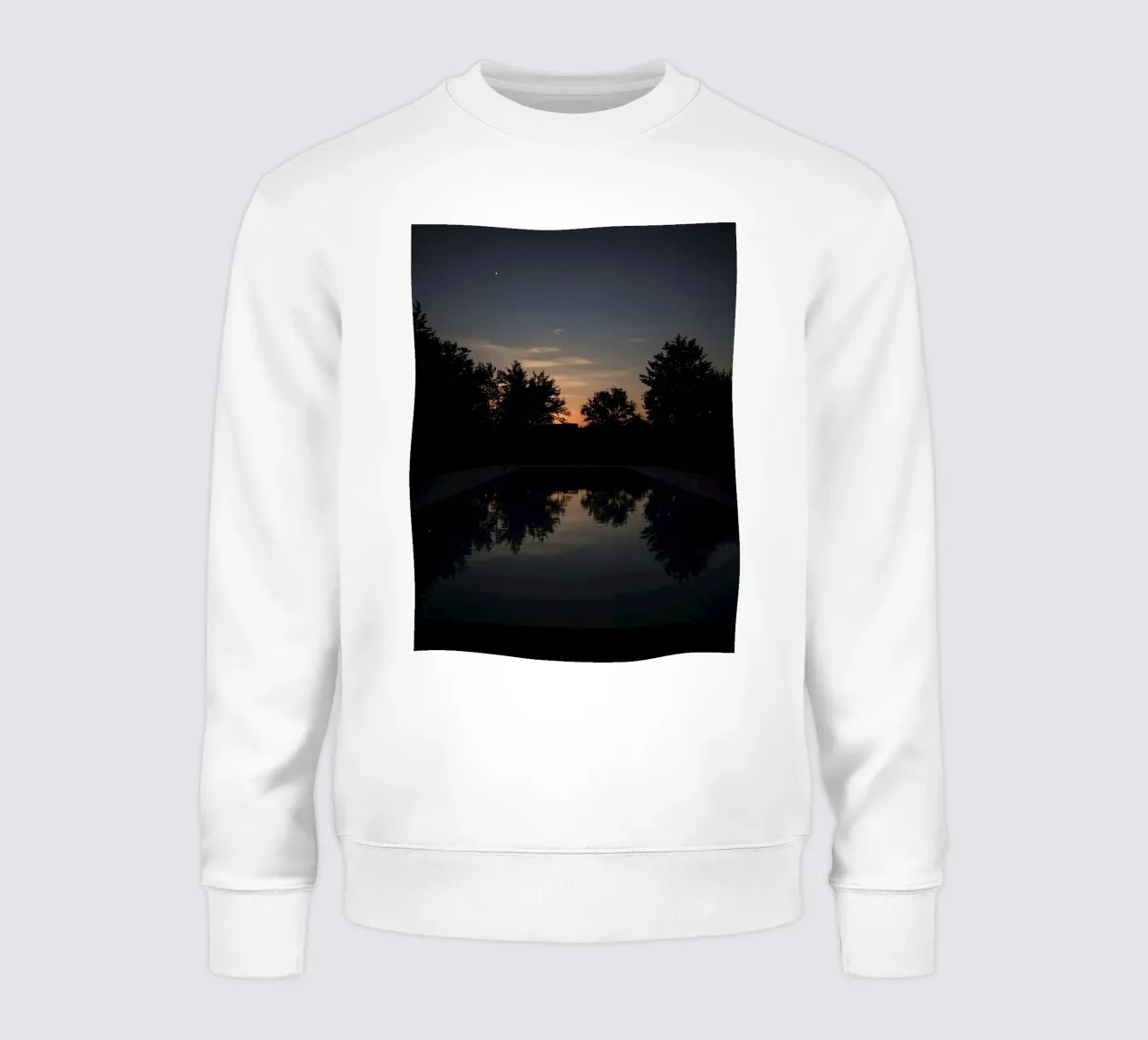 Swimming Pool at Dusk with Tree Reflections and Sunset Sky sweatshirt by DesignDoodle