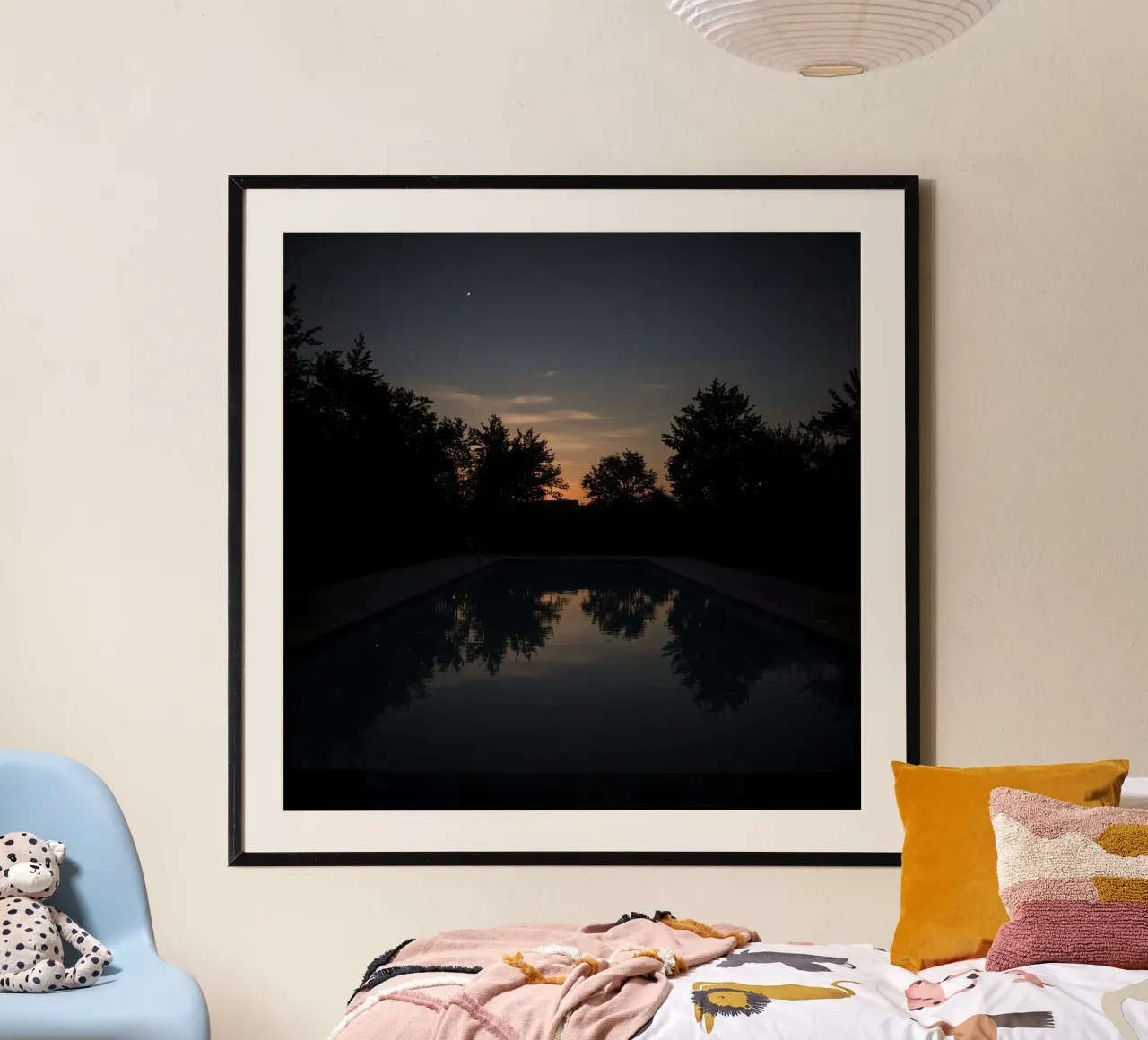 Swimming Pool at Dusk with Tree Reflections and Sunset Sky hahnemühle by DesignDoodle