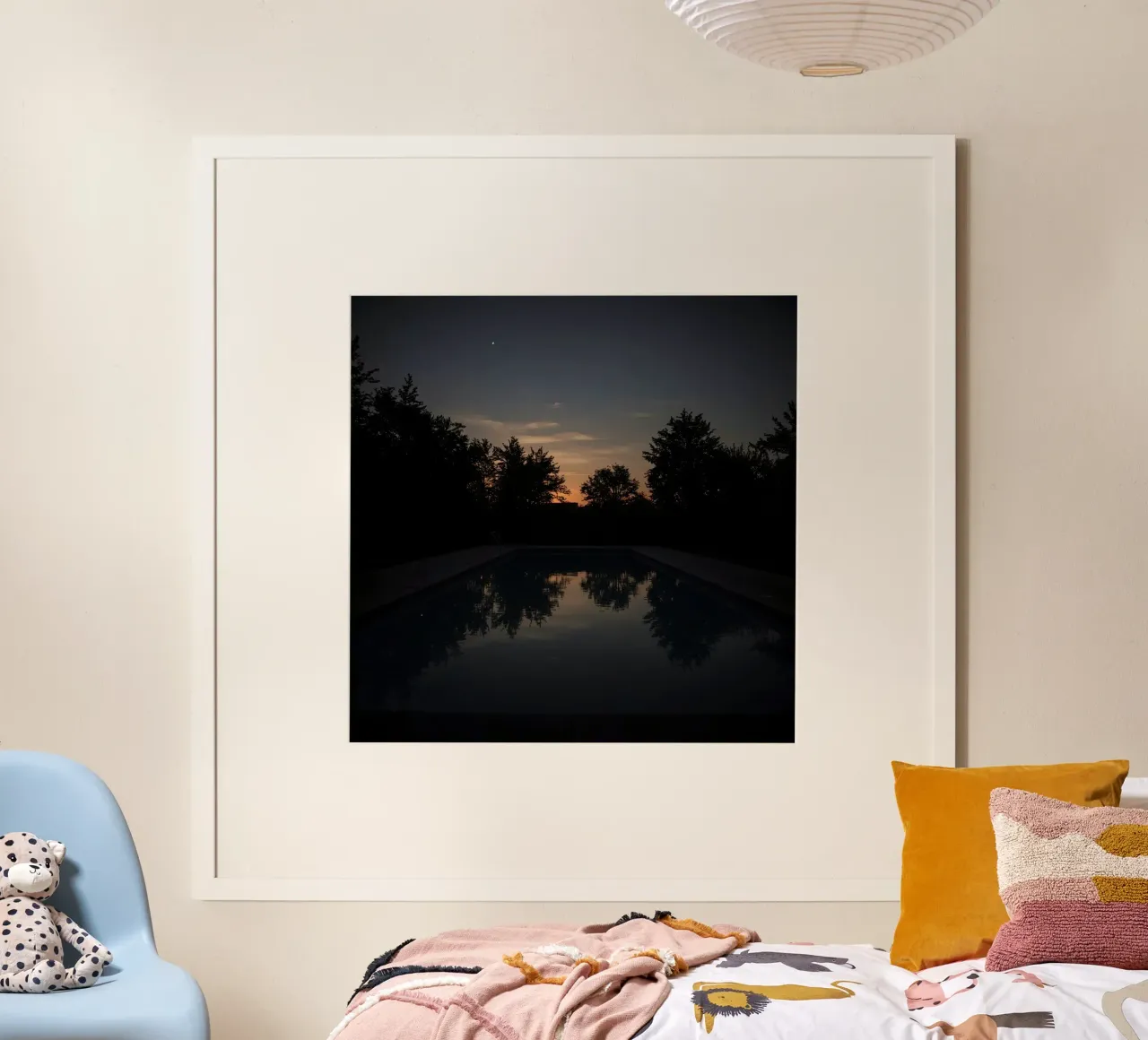 Swimming Pool at Dusk with Tree Reflections and Sunset Sky hahnemühle by DesignDoodle