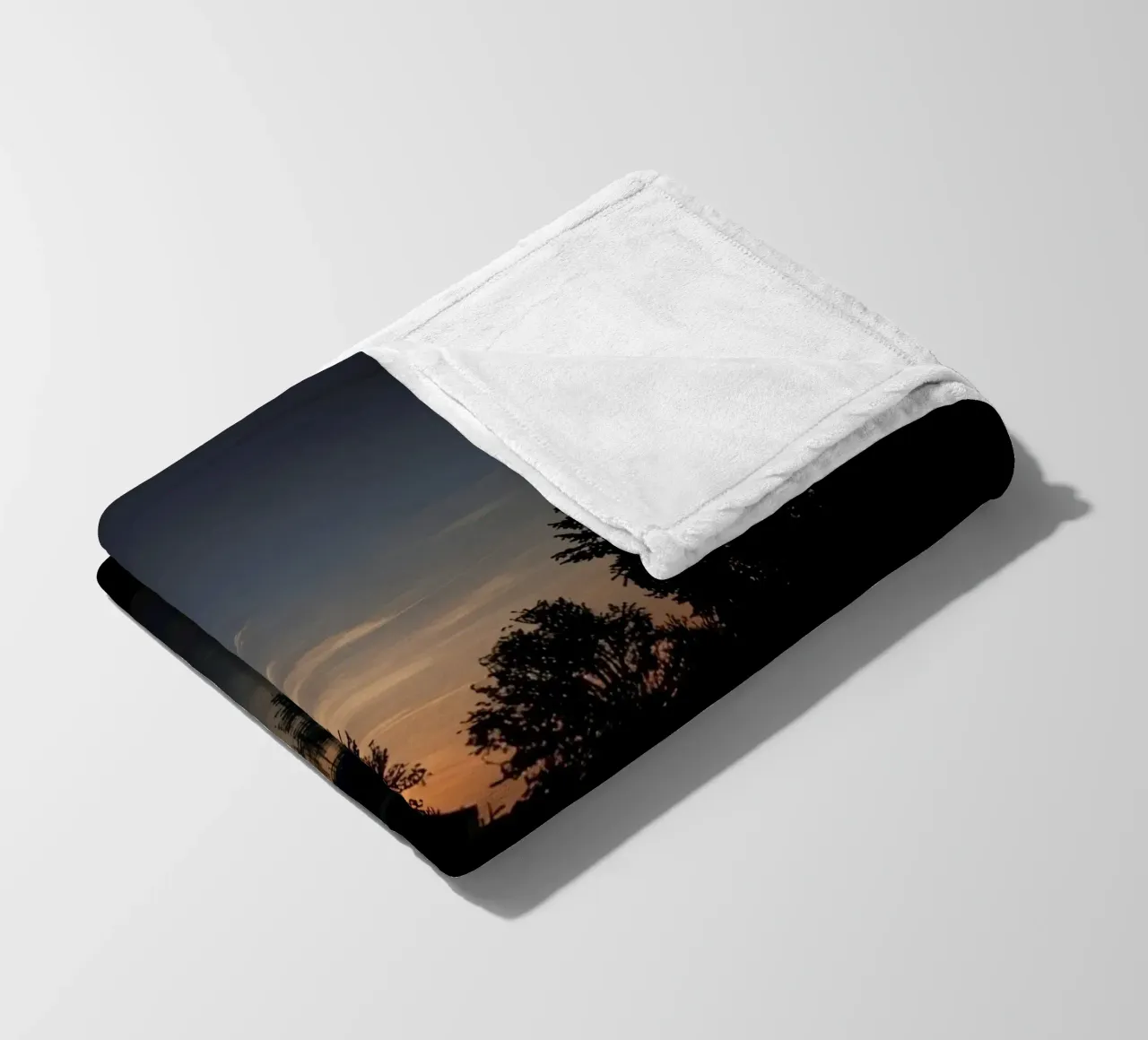 Swimming Pool at Dusk with Tree Reflections and Sunset Sky fleece blanket by DesignDoodle