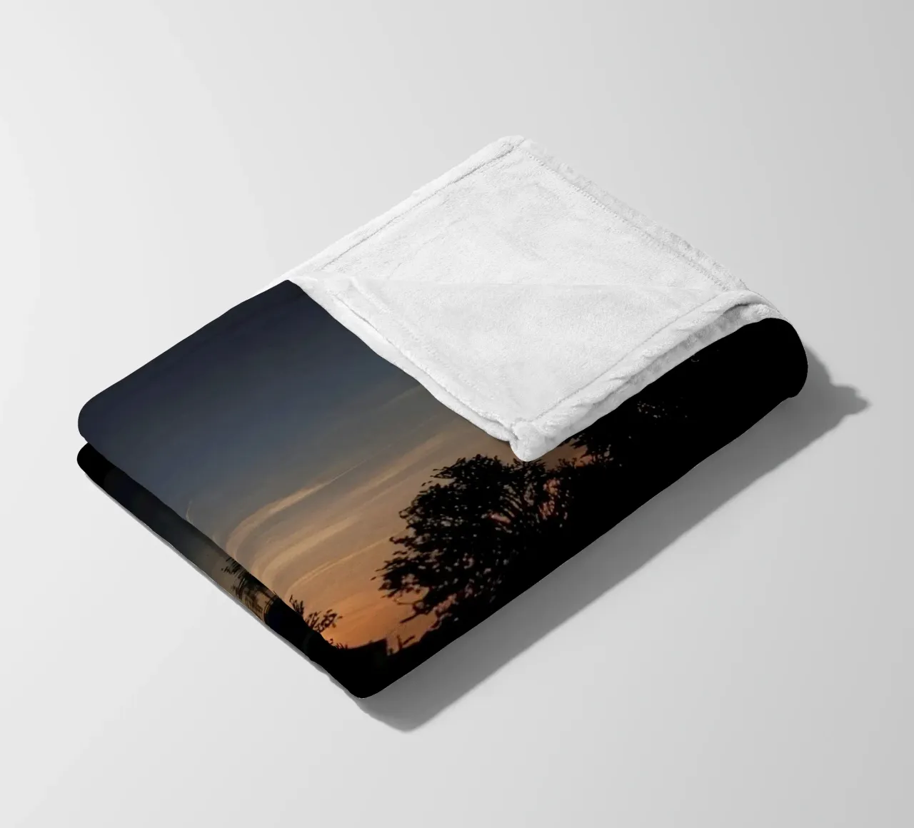 Swimming Pool at Dusk with Tree Reflections and Sunset Sky fleece blanket by DesignDoodle