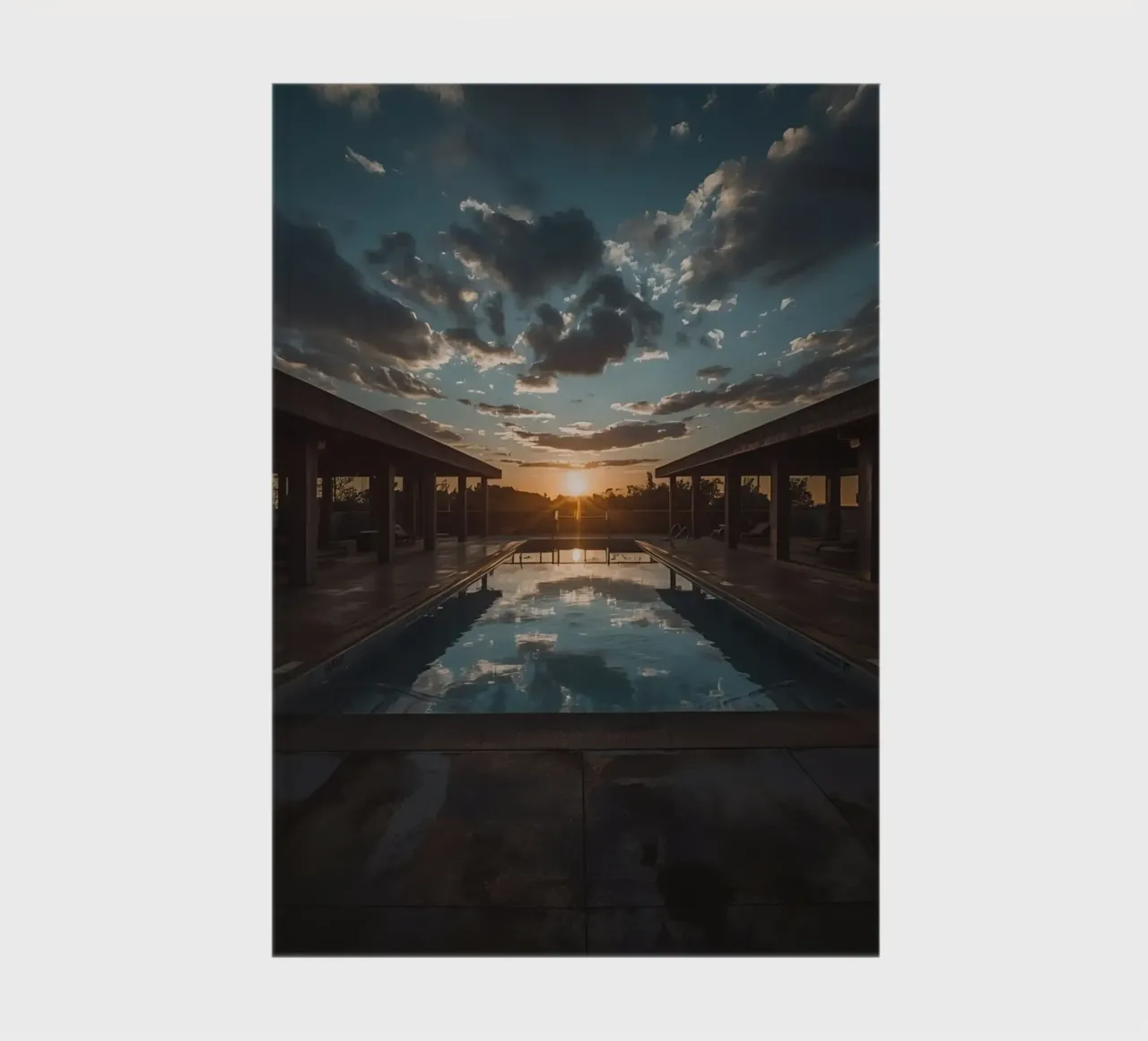 Swimming Pool Reflecting Sunset with Covered Structures notebook by DesignDoodle