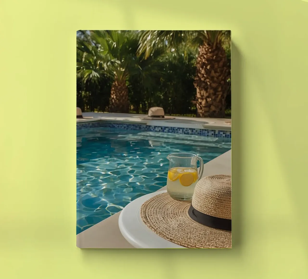 Swimming Pool with Hats Palm Trees and Lemon Water notebook by DesignDoodle