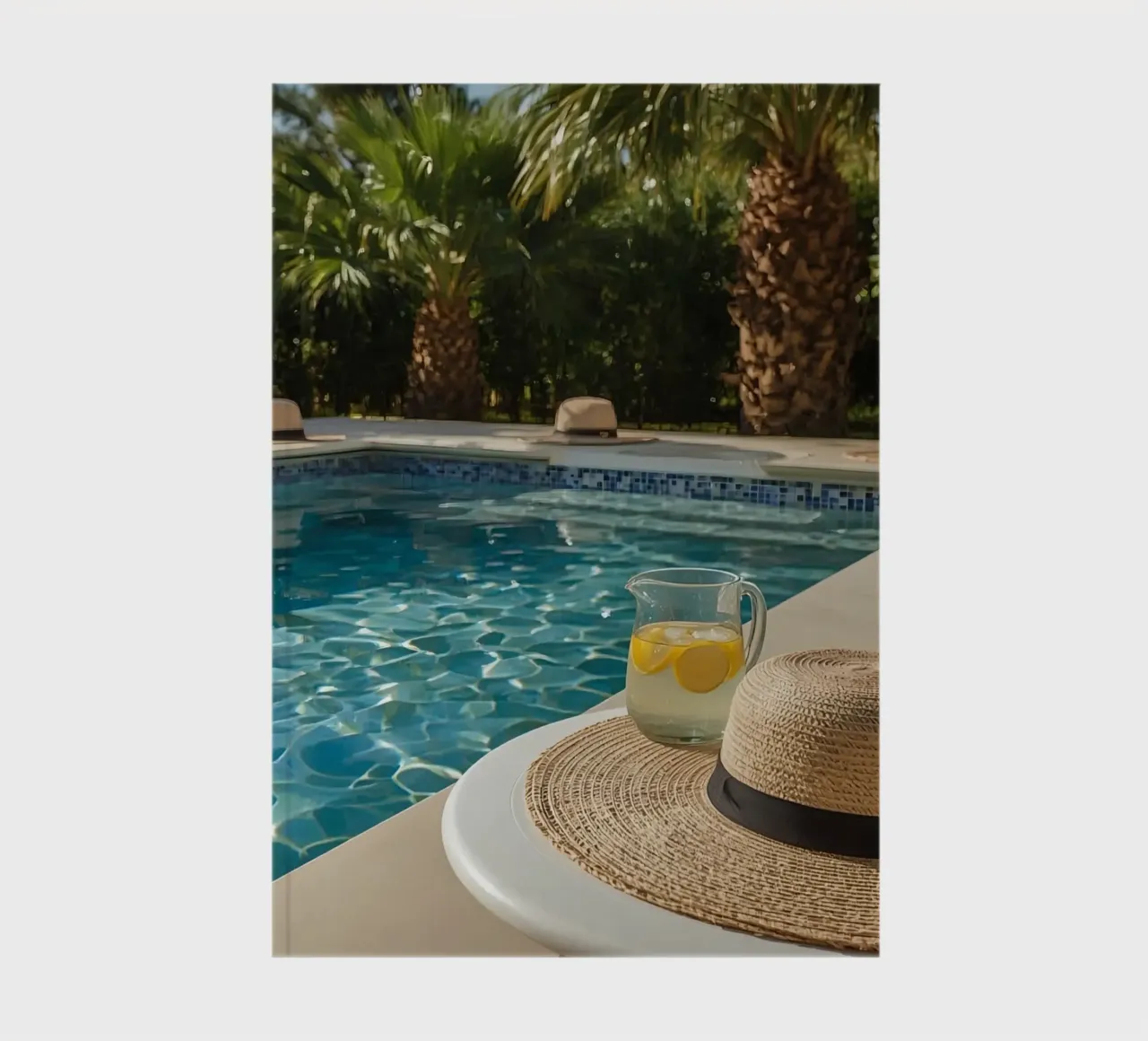 Swimming Pool with Hats Palm Trees and Lemon Water notebook by DesignDoodle