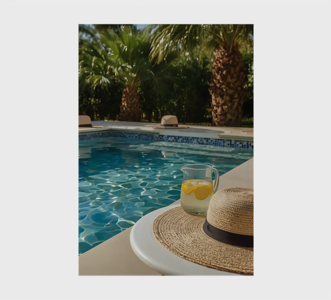 Swimming Pool with Hats Palm Trees and Lemon Water notebook by DesignDoodle
