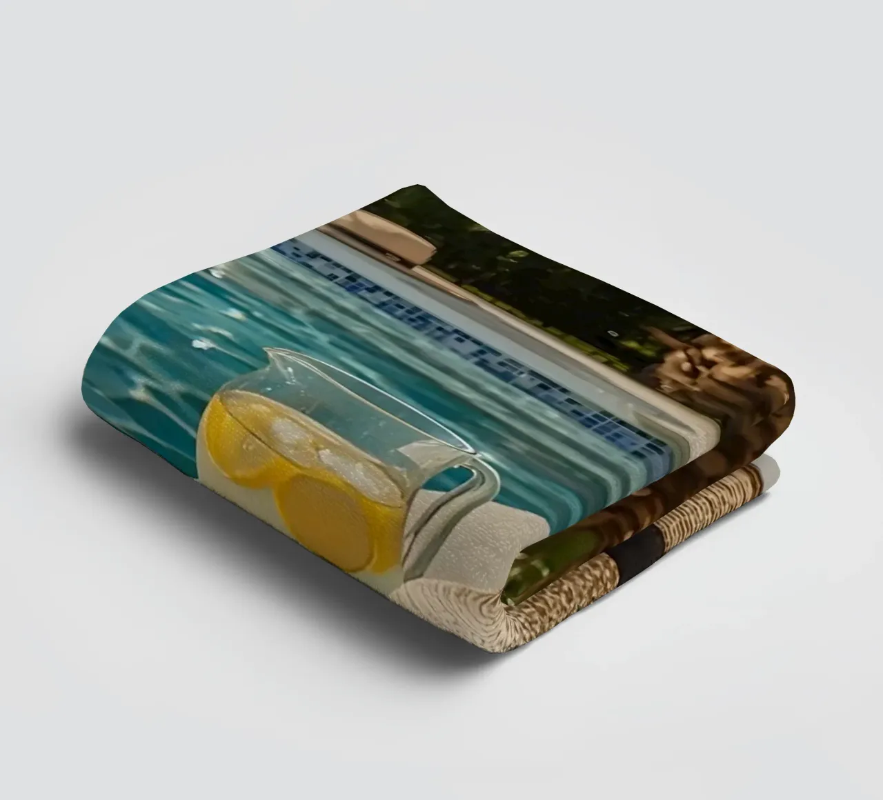 Swimming Pool with Hats Palm Trees and Lemon Water towel by DesignDoodle