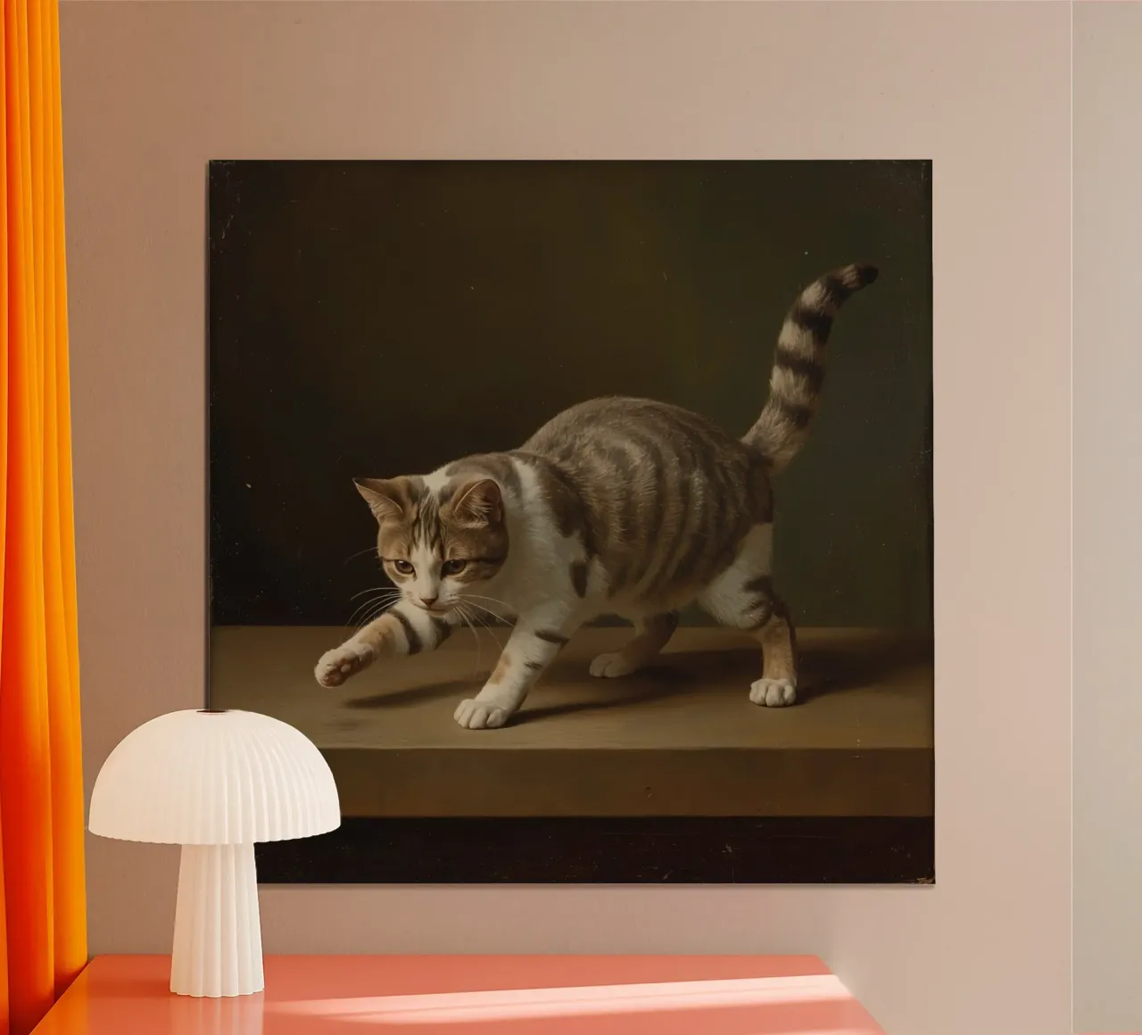 Gatto soriano e bianco sul tavolo poster da DesignDoodle