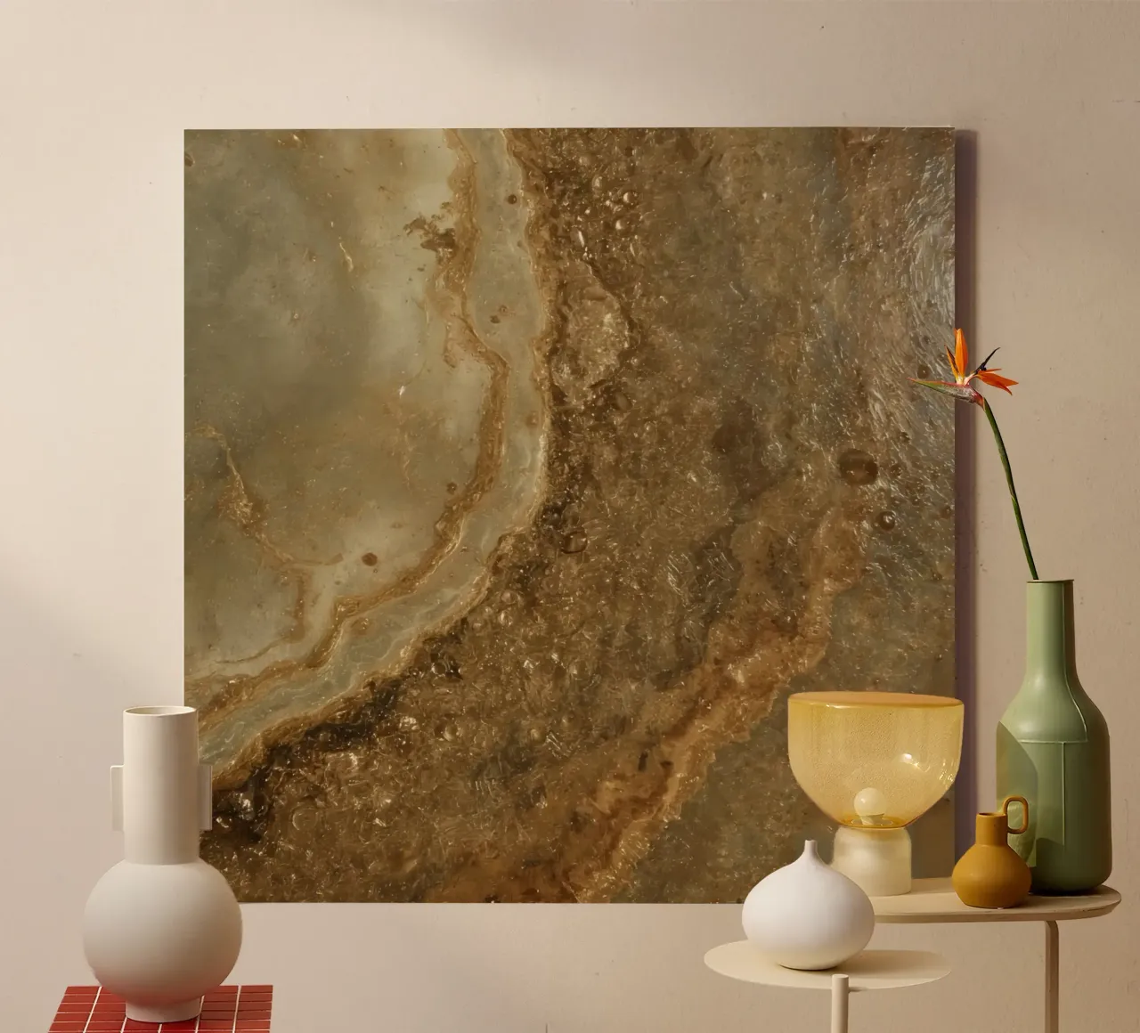 Superficie strutturata marrone e beige con bolle tela con Cornice a cassetta da DesignDoodle