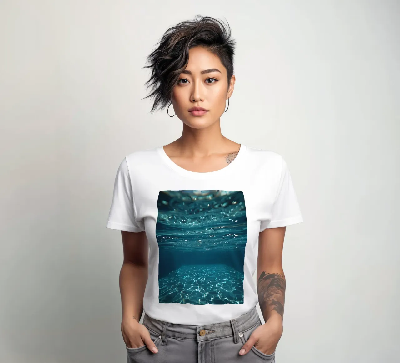 Underwater View of Water Surface and Bottom with Light women's fitted t-shirt by DesignDoodle