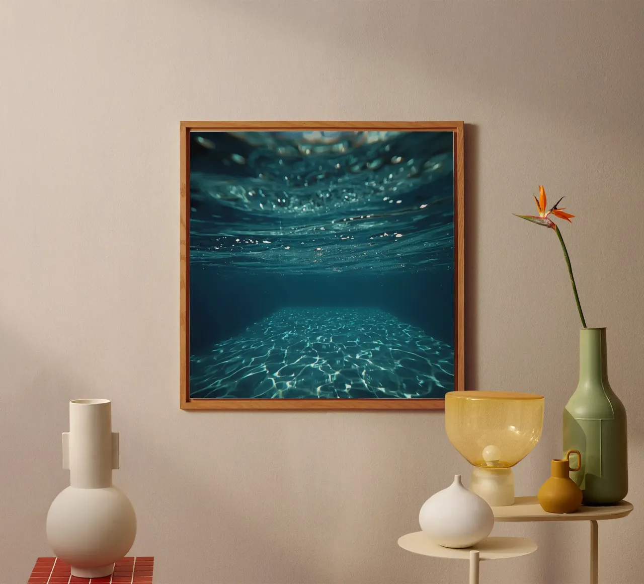 Underwater View of Water Surface and Bottom with Light alu-dibond by DesignDoodle