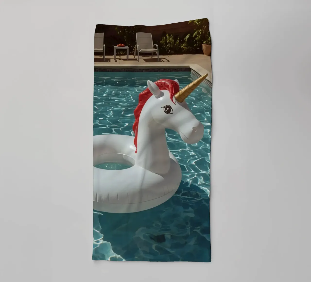 Unicorn Inflatable in Swimming Pool towel by DesignDoodle