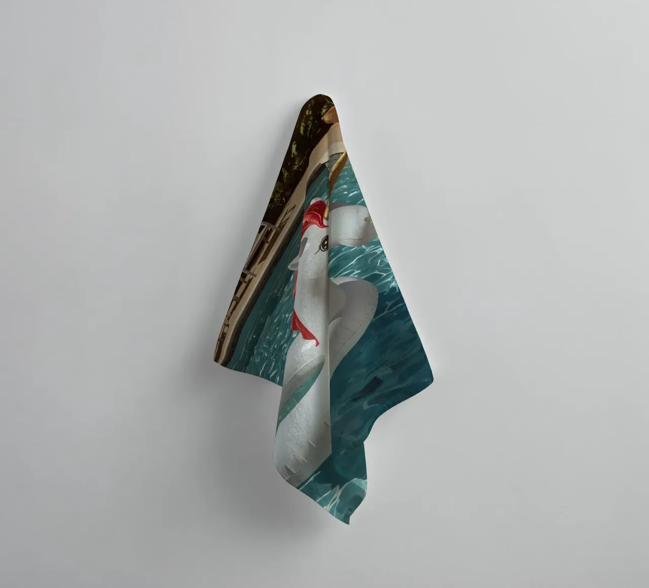 Unicorn Inflatable in Swimming Pool towel by DesignDoodle