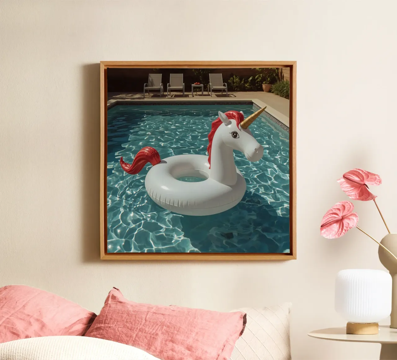 Unicorn Inflatable in Swimming Pool canvas with Floater frame by DesignDoodle