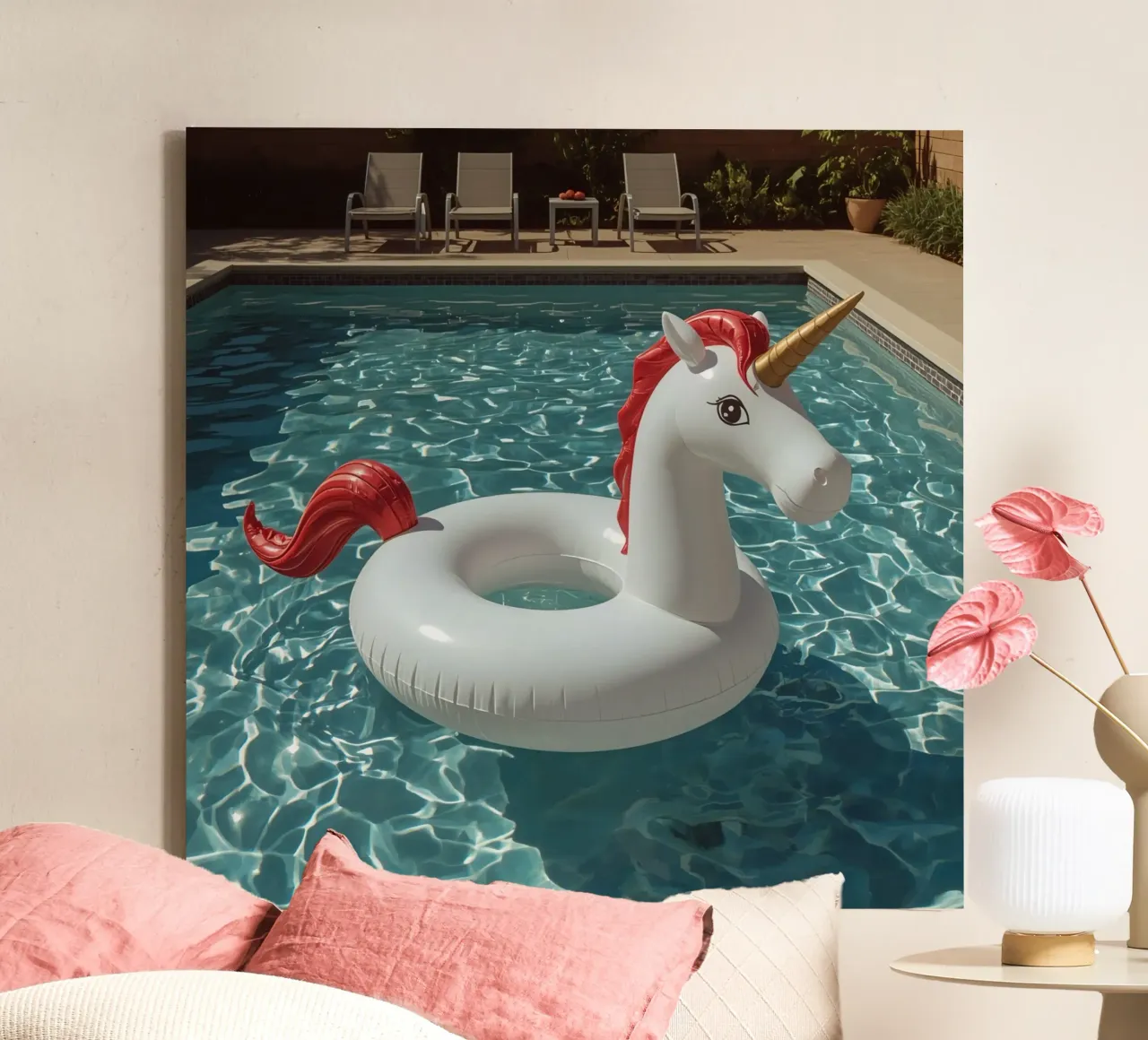 Unicorn Inflatable in Swimming Pool canvas with Floater frame by DesignDoodle