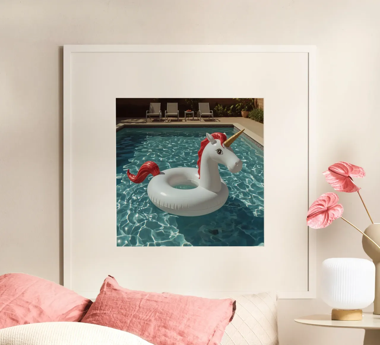 Unicorn Inflatable in Swimming Pool poster by DesignDoodle