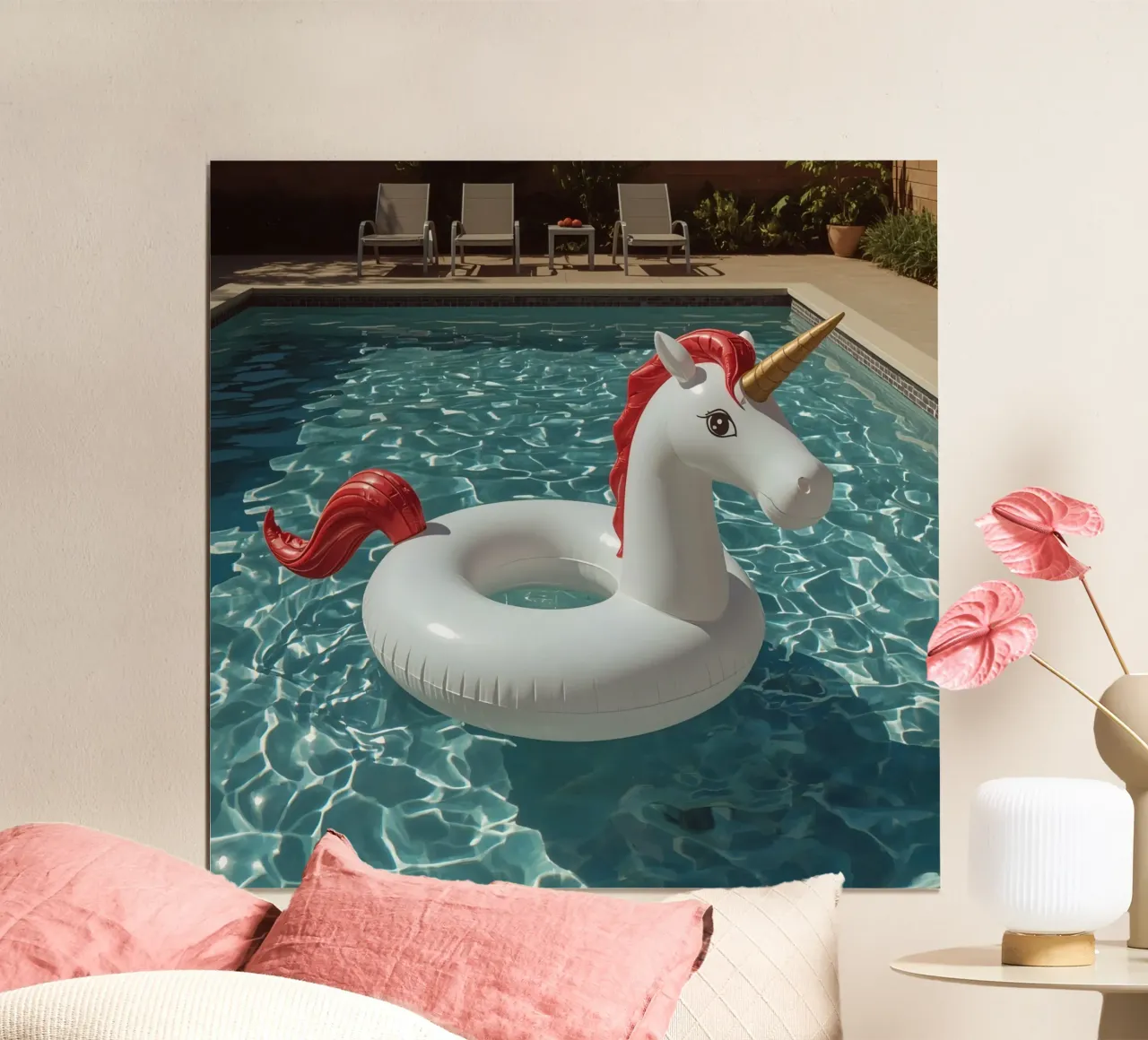 Unicorn Inflatable in Swimming Pool poster by DesignDoodle
