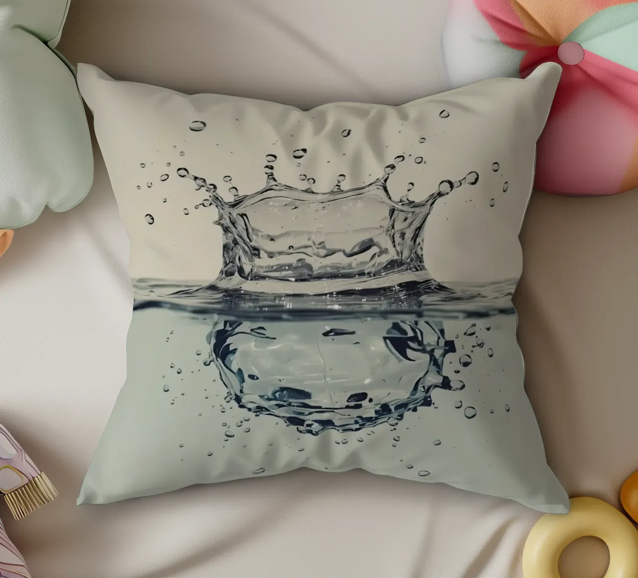 Corona a schizzi d'acqua con riflessi e gocce cuscino da DesignDoodle
