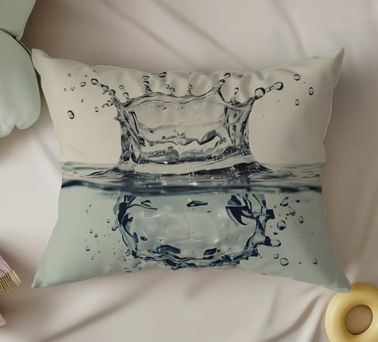 Corona a schizzi d'acqua con riflessi e gocce cuscino da DesignDoodle