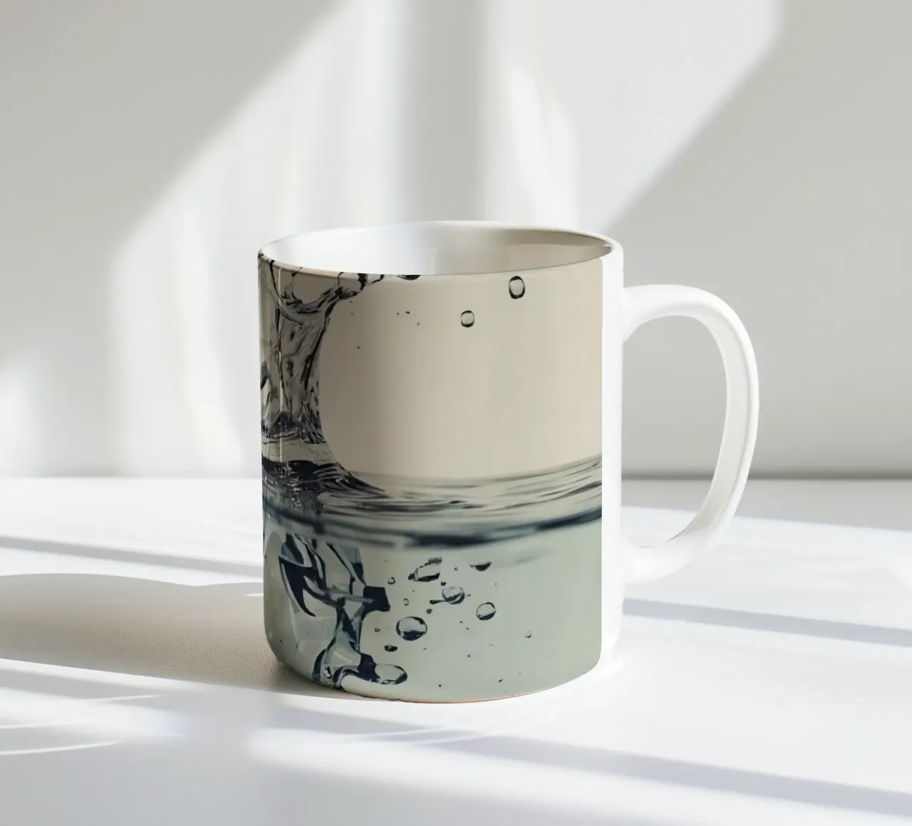 Corona a schizzi d'acqua con riflessi e gocce tazza in ceramica da DesignDoodle