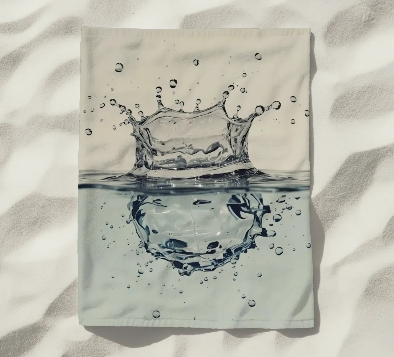 Corona a schizzi d'acqua con riflessi e gocce telo mare da DesignDoodle