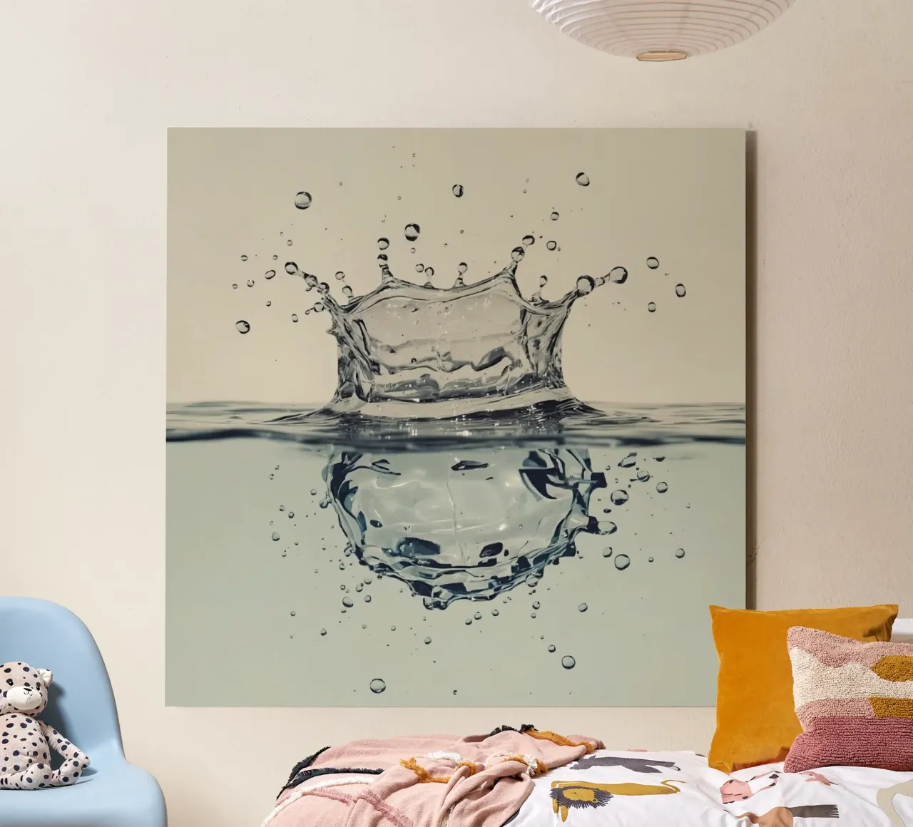 Corona a schizzi d'acqua con riflessi e gocce alluminio dibond da DesignDoodle