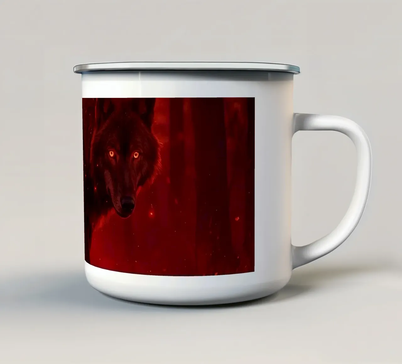 Lupo nella foresta rossa sotto la luna tazza in smalto da DesignDoodle