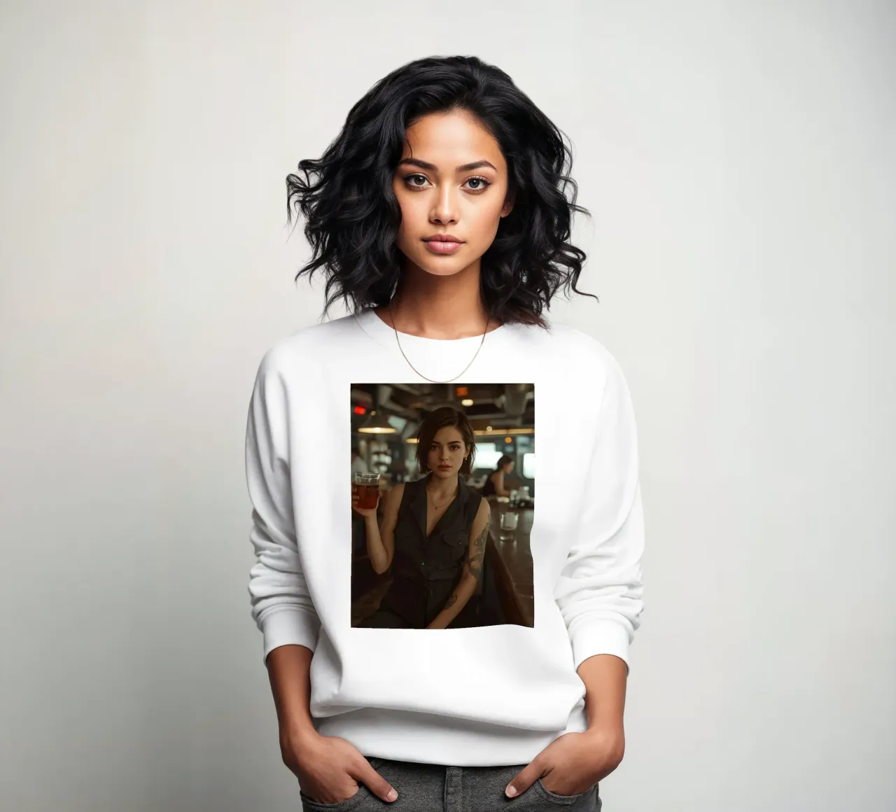 Mujer con una copa en la barra de un bar sudadera de DesignDoodle