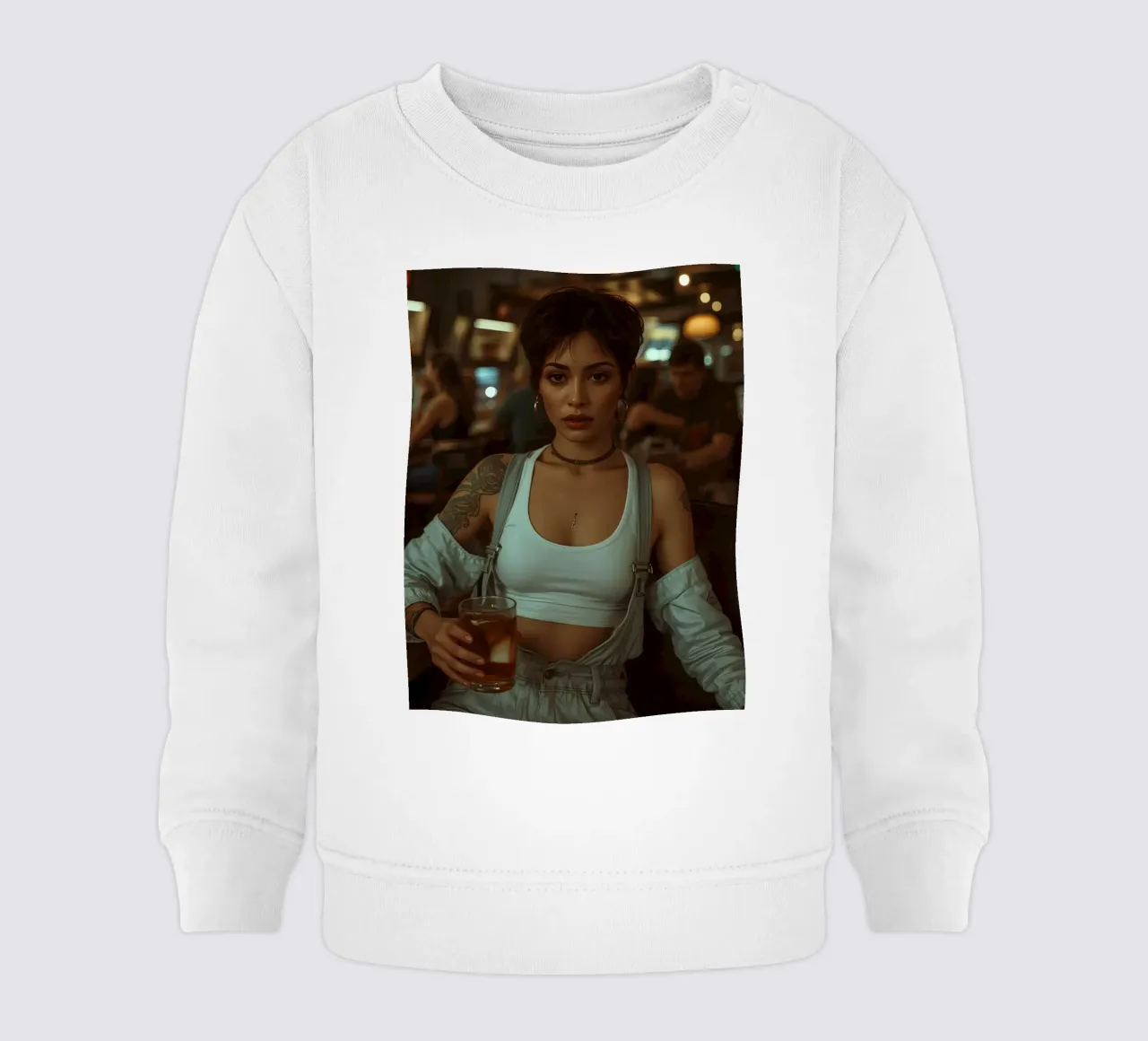 Donna con un drink in mano in un bar felpa neonato da DesignDoodle