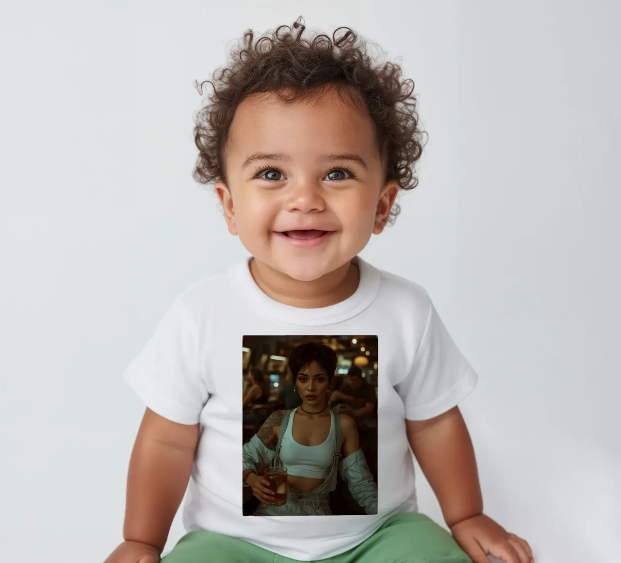 Donna con un drink in mano in un bar maglietta neonato da DesignDoodle