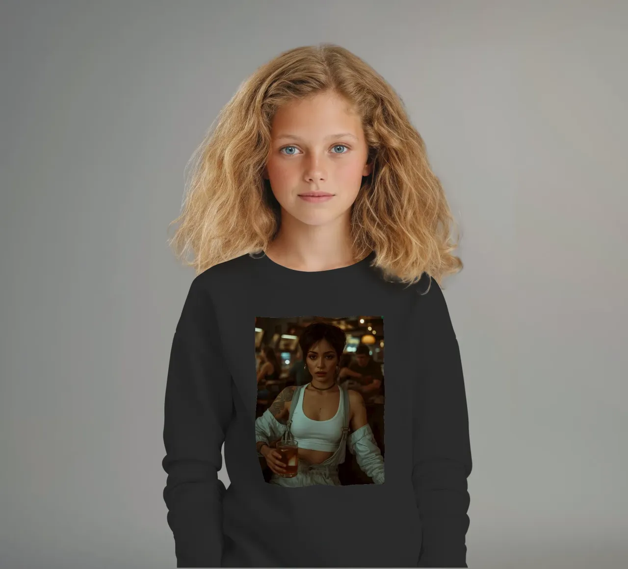 Donna con un drink in mano in un bar felpa bambino da DesignDoodle