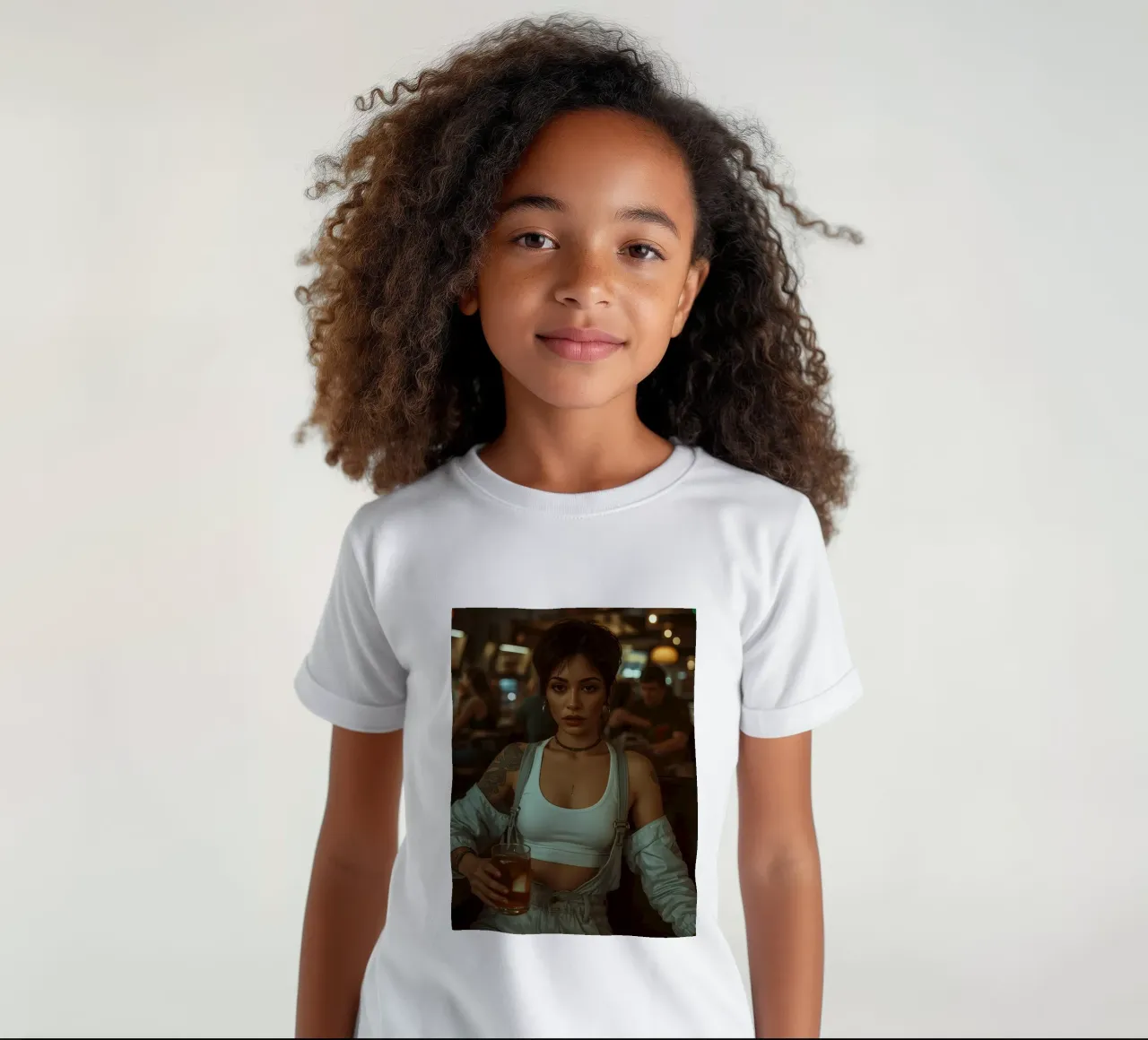 Donna con un drink in mano in un bar t-shirt bambini da DesignDoodle