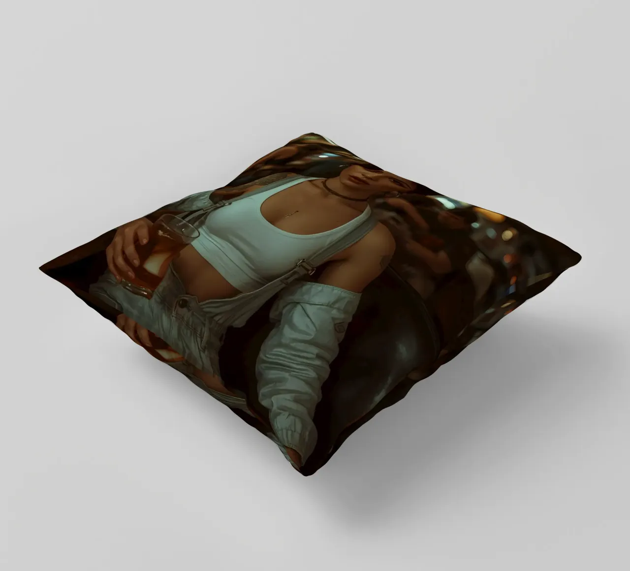 Donna con un drink in mano in un bar cuscino da DesignDoodle