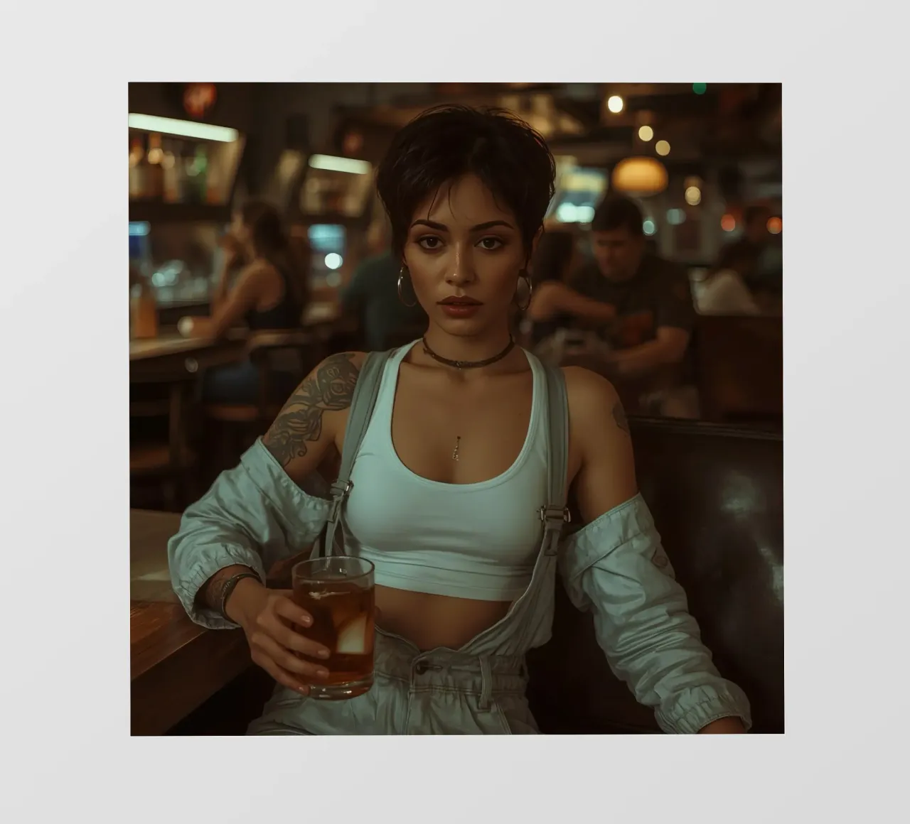 Donna con un drink in mano in un bar telo in pvc da DesignDoodle