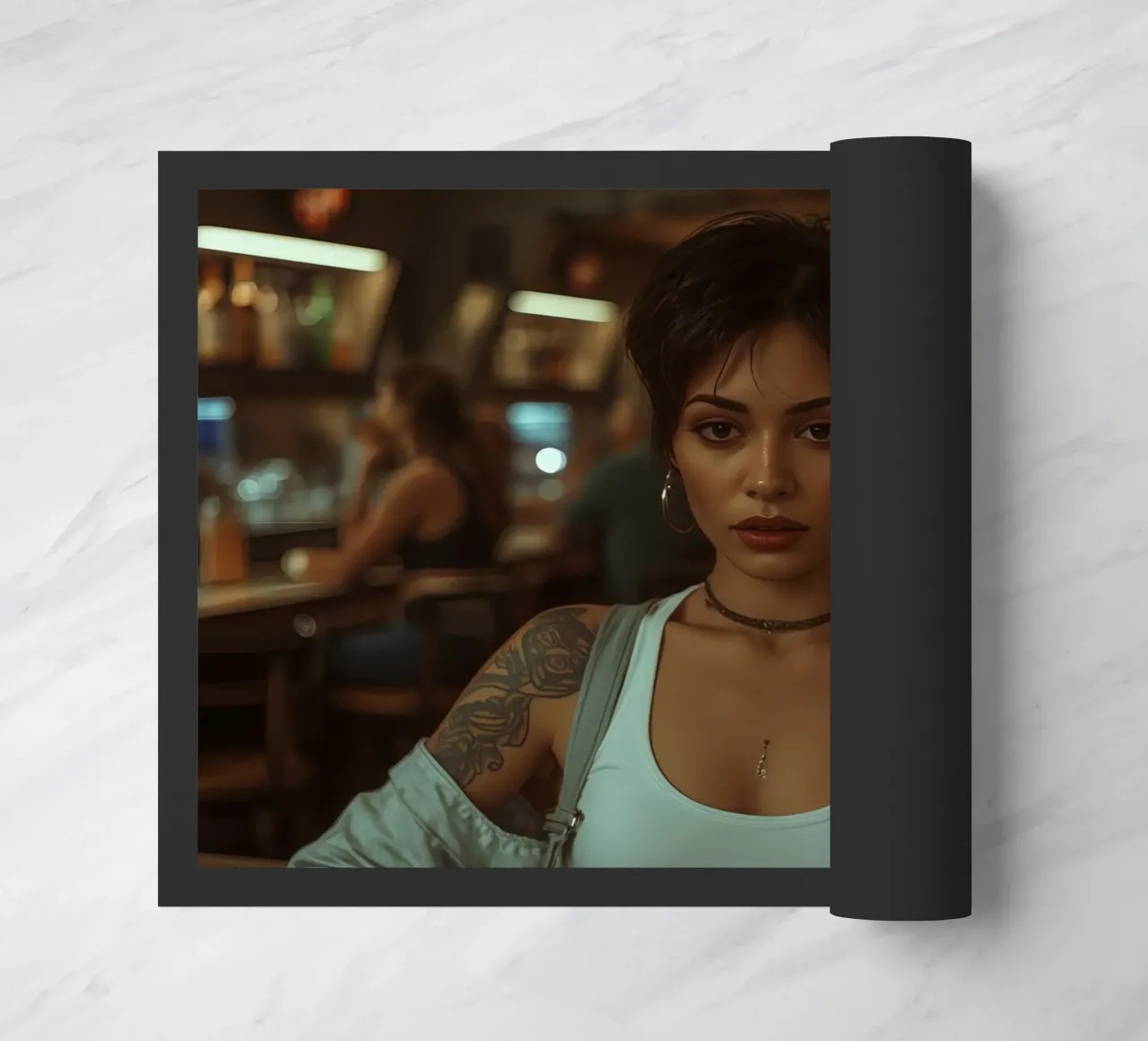 Donna con un drink in mano in un bar zerbino da DesignDoodle