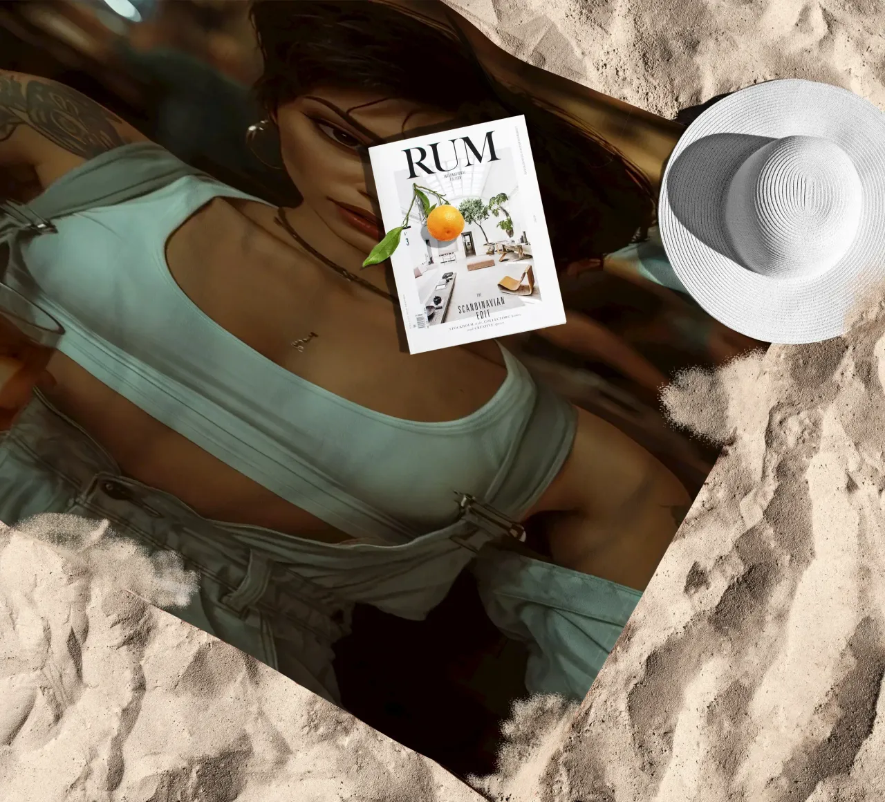 Donna con un drink in mano in un bar telo mare da DesignDoodle
