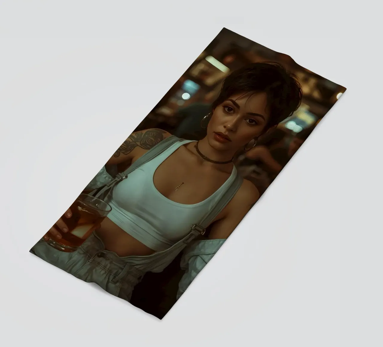 Donna con un drink in mano in un bar telo mare da DesignDoodle