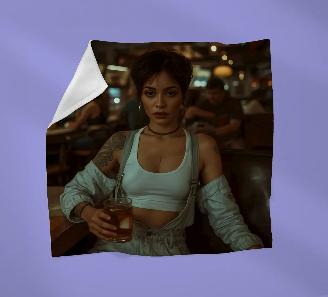 Donna con un drink in mano in un bar coperta in pile da DesignDoodle