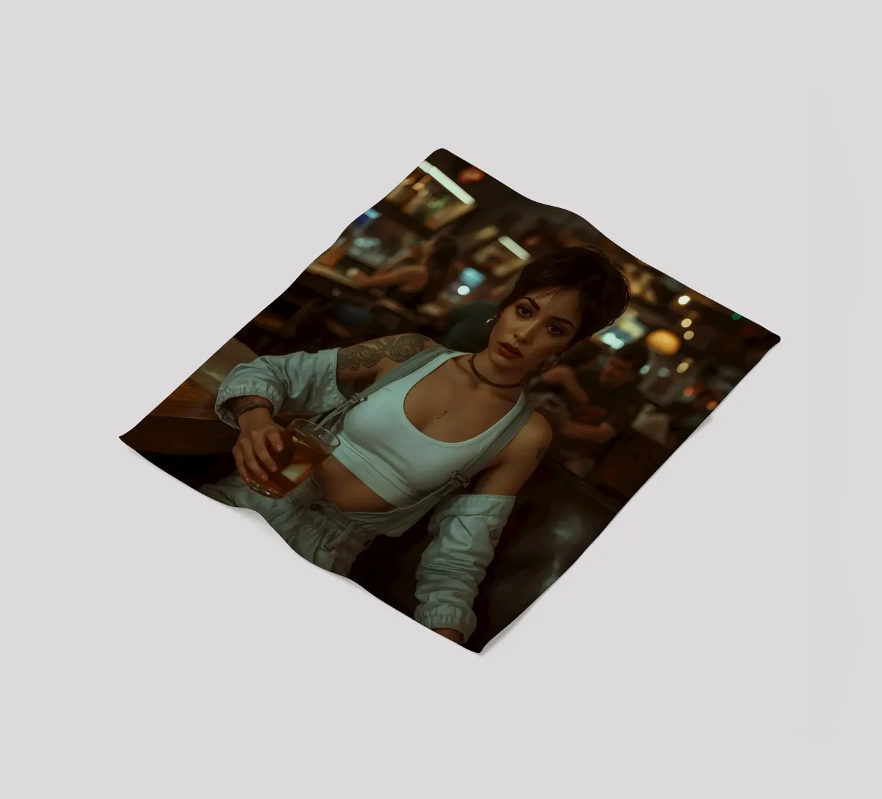 Donna con un drink in mano in un bar coperta in pile da DesignDoodle