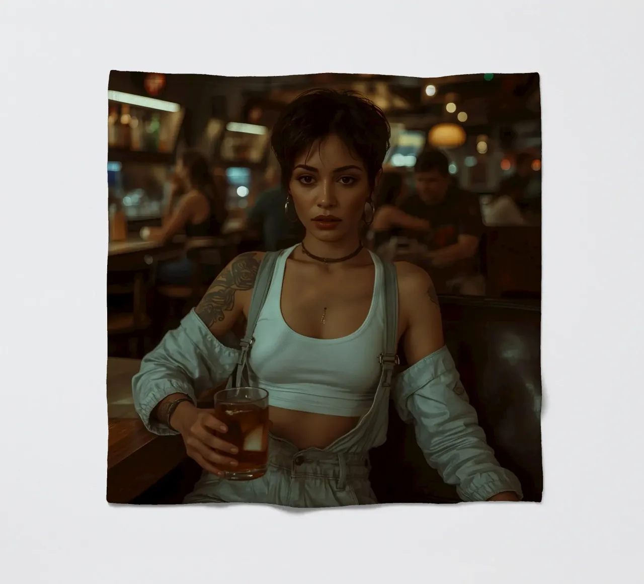 Donna con un drink in mano in un bar coperta in pile da DesignDoodle