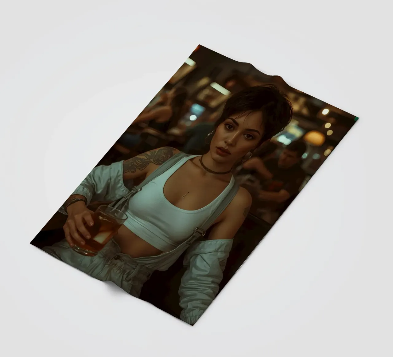 Donna con un drink in mano in un bar coperta in pile da DesignDoodle