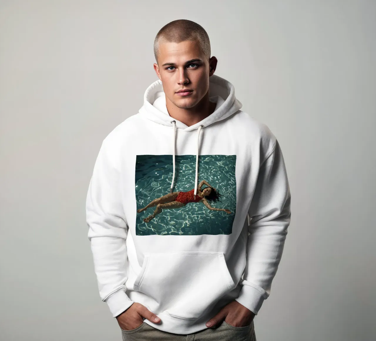 Femme en maillot de bain rouge flottant dans l'eau sweat à capuche de DesignDoodle