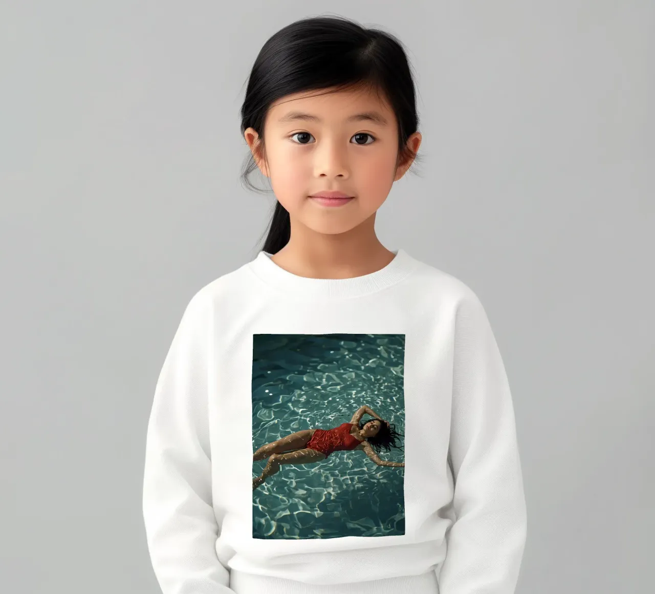 Femme en maillot de bain rouge flottant dans l'eau sweat enfant de DesignDoodle