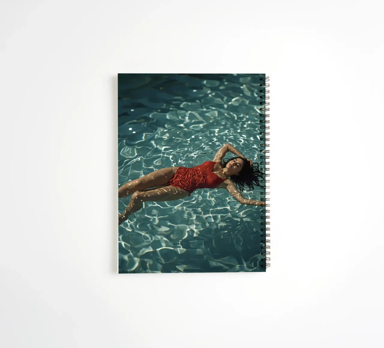 Femme en maillot de bain rouge flottant dans l'eau carnet à spirale de DesignDoodle